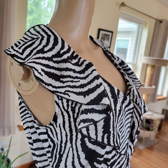 Wrapper Junior Sz 9 Dress Y2K Zebra print sleeveless V-front back tie lined EUC - Picture 7 of 14